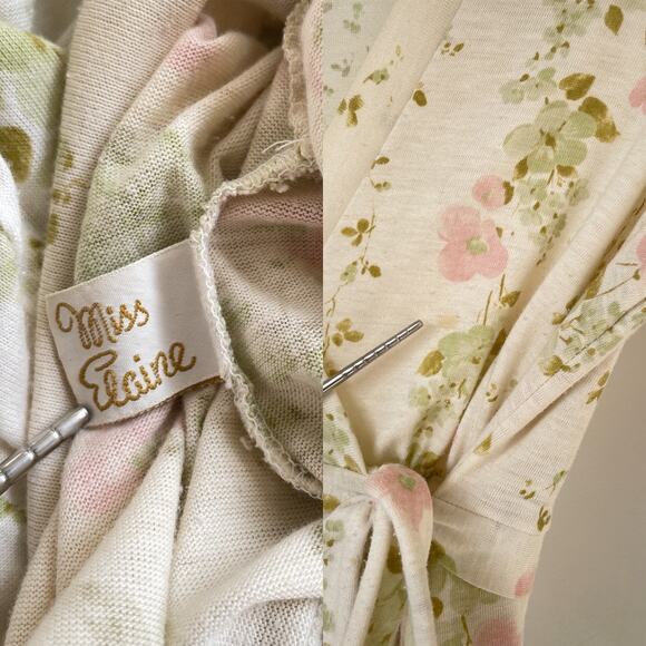 Vintage 70s Cream Jersey Floral Wrap Dress / Sz S / Neutral Maxi / Boho Hippie - Picture 11 of 11